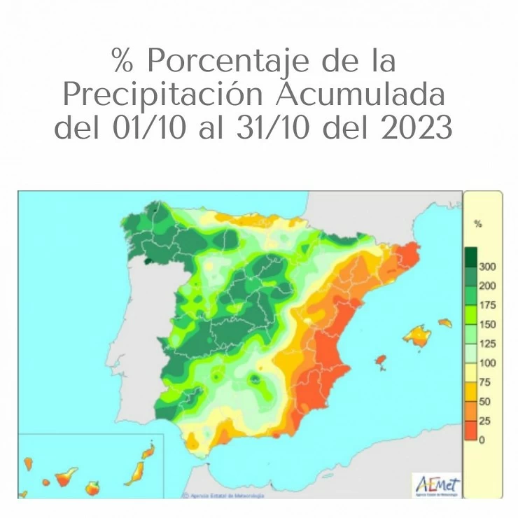 Resumen de las precipitaciones en España en el mes de Octubre